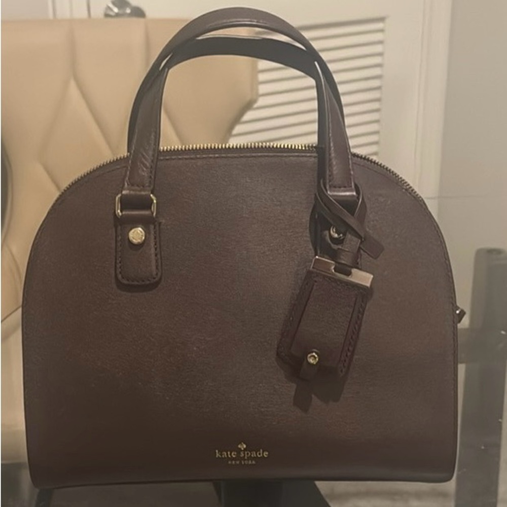 kate spade brown leather dome satchel with luggage tag